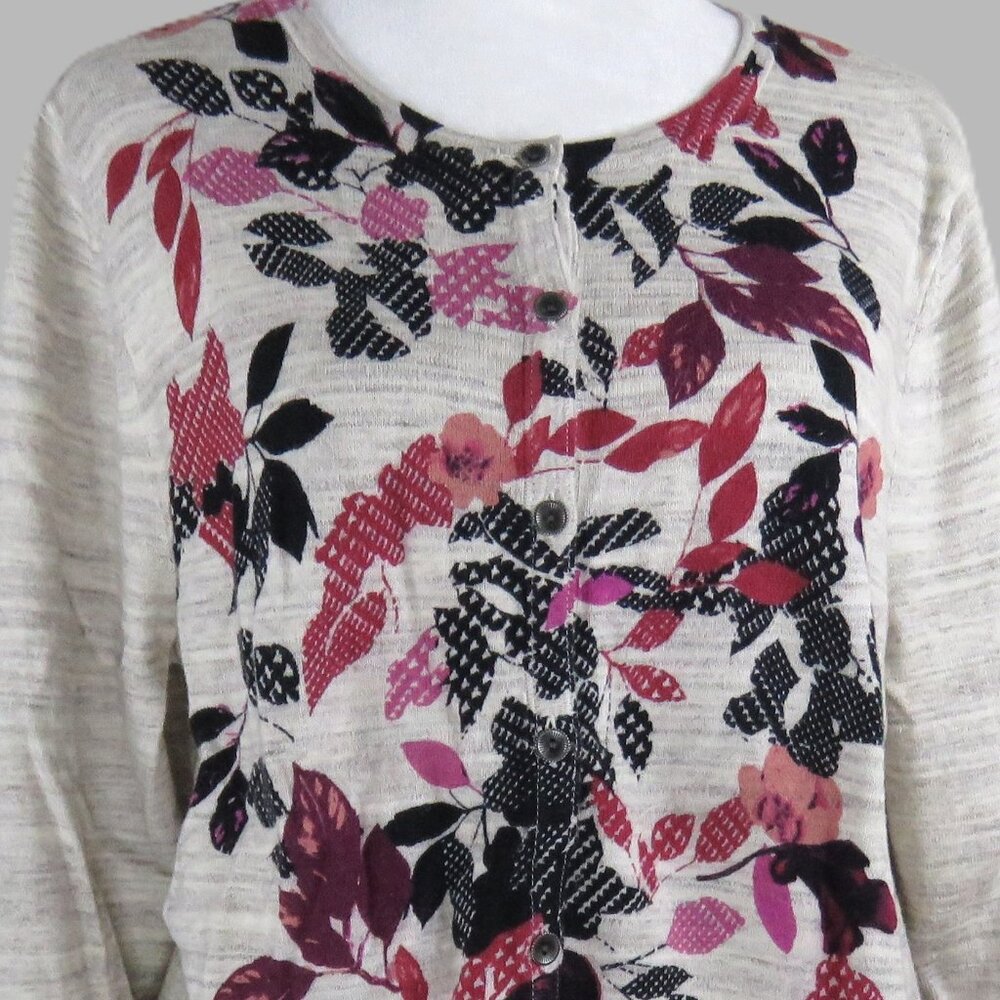 CJ Banks Women's Gray Floral Long-Sleeve Button-Up Cardigan Size XL (C2009)